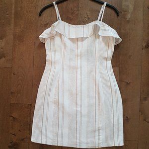 Forever 21 Ivory/Tan Striped Sleeveless Dress, S